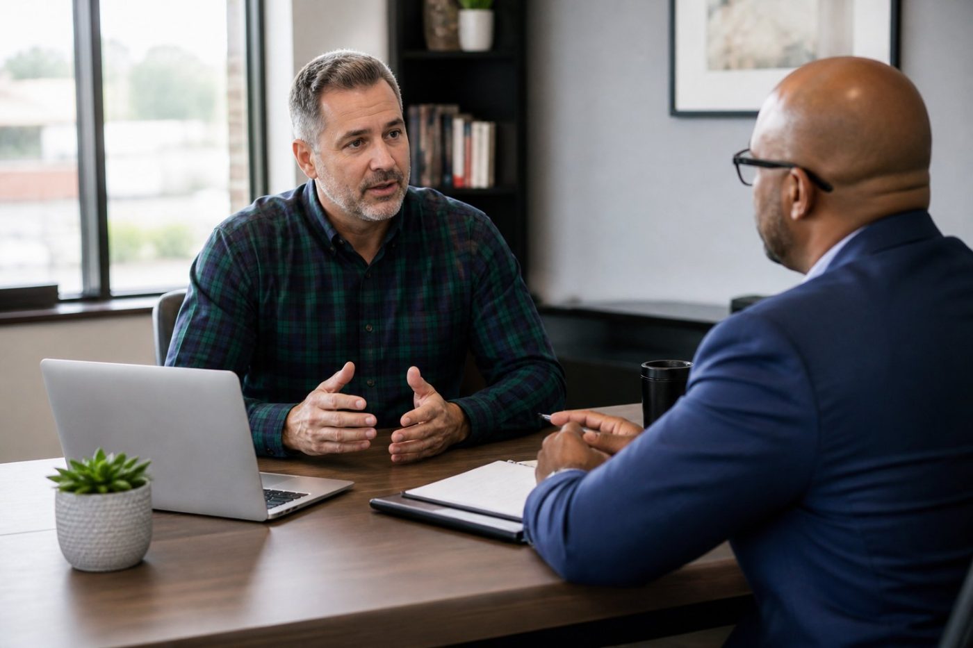 Employer reviewing workers compensation insurer quote with a broker