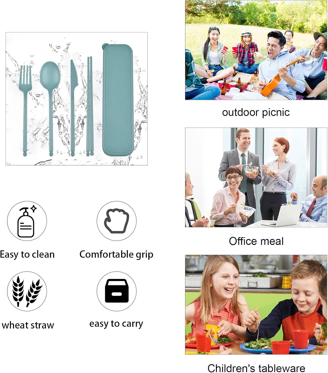 Reusable plastic utensils set fork spoon knife chopsticks for travel lunch