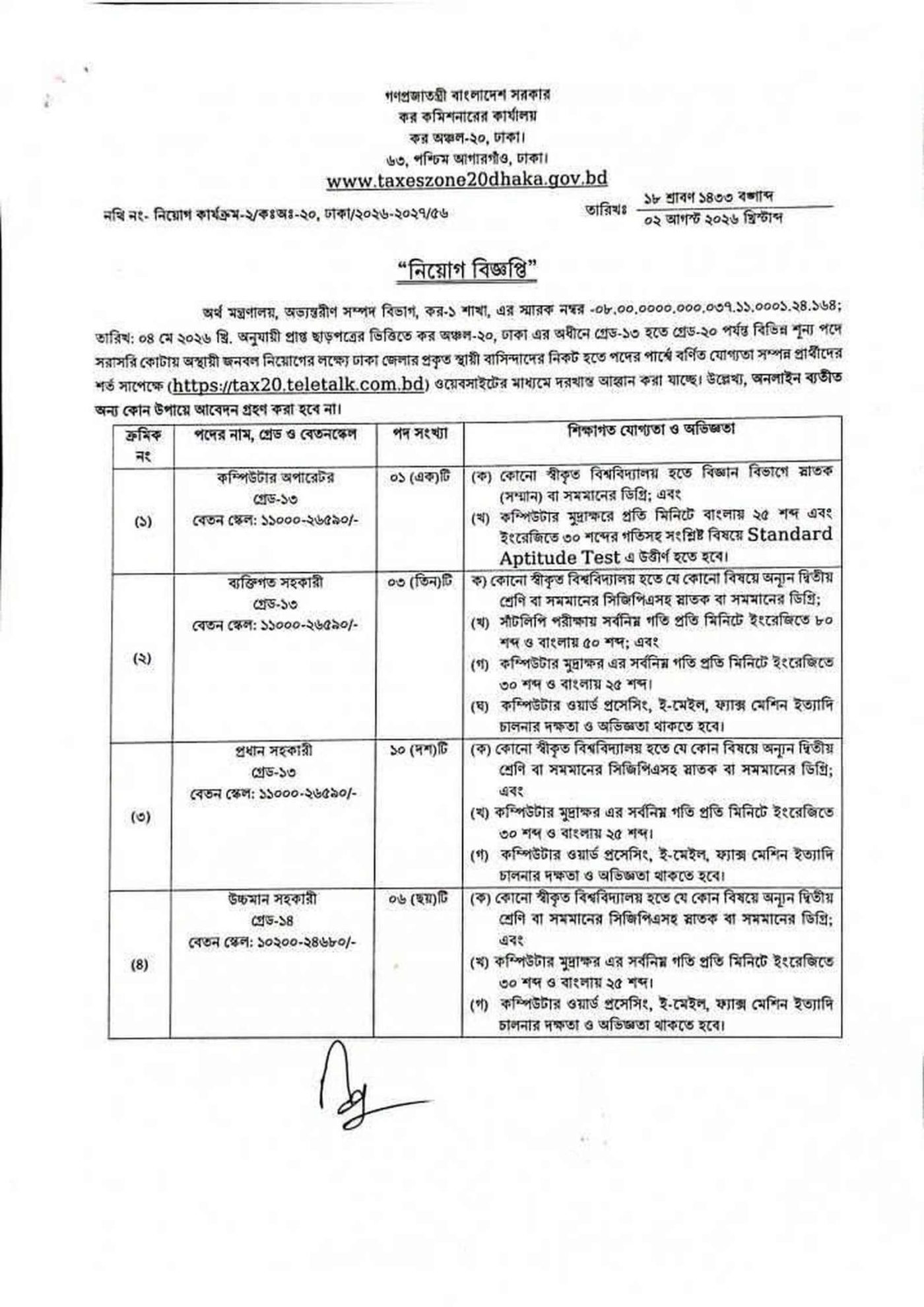 Taxes Zone-20 Dhaka job circular 2026 page 4