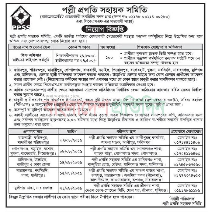 PPSS Job Circular 2026 Field Officer 100 vacancy walk-in interview notice