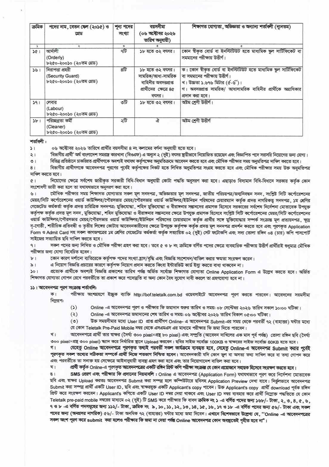 Bangladesh Ordnance Factories BOF Job Circular 2026 official notice page 2