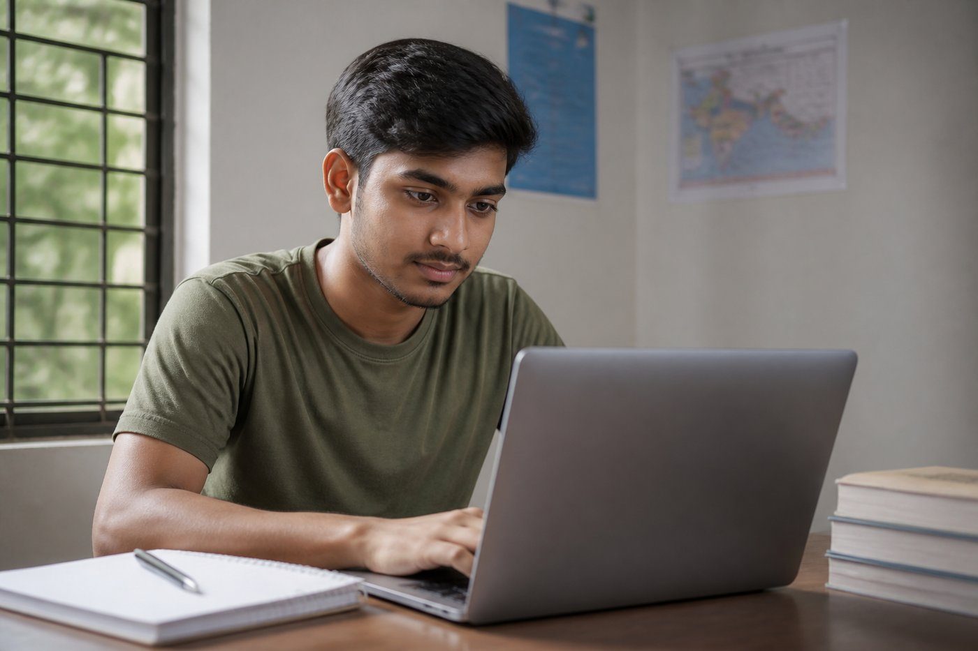 Student checking HSC admission result online on laptop
