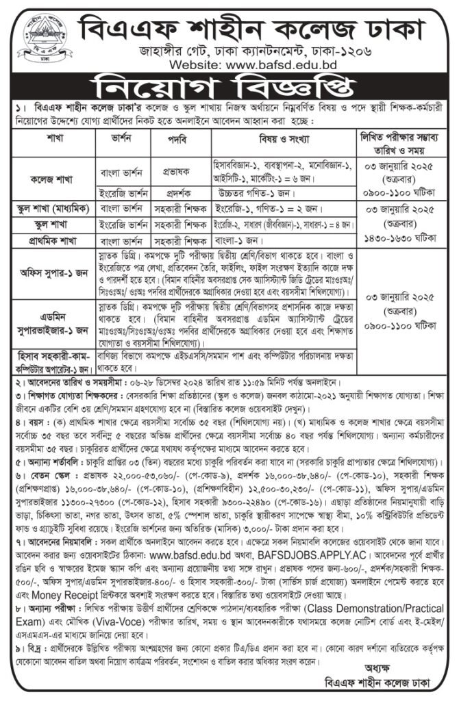 BAF Shaheen College job circular